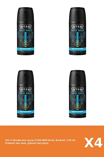 str8 Set of 4 Deodorant spray Wild Beat, Men, 150 ml