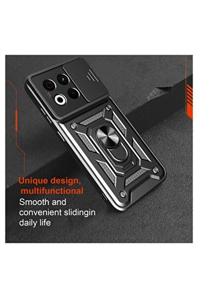HANPORIUM Tecno Spark 30 Pro Uyumlu Tank Kılıf Yüzüklü Standlı Extra Koruma Zırhlı Outdoor Kapak - Siyah