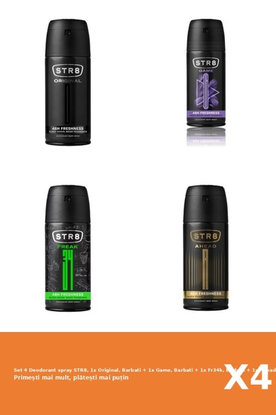 str8 Set of 4 Deodorant spray STR8, 1x Original, Men + 1x Game, Men + 1x Fr34k, Men + 1x Ahead,
