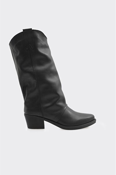 derinet Hakiki Deri Fermuarsız Kadın Çizme