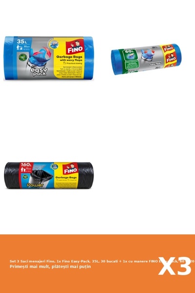 Fino Set 3 Saci menajeri Fino, 1x Easy-Pack, 35L, 30 bucati + 1x cu manere Ea...