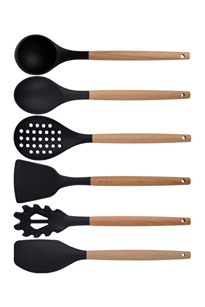 Atlas Mutfak Black Bamboo Silicone - Ladle, Spoon, Colander, Pasta Strainer, ...