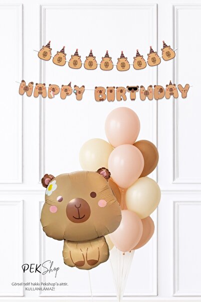 PEKSHOP Kapibara Konsept Doğum Günü Balon Seti Banner ve Lateks Balonlu Capyb...