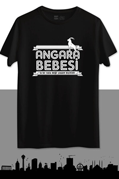 %100 Pamuklu Kısa Kollu Oversize Siyah T-shirt - Angara Bebesi Baskılı