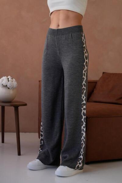 Relax Mode Kadın Leopar Şerit Detaylı Örme Pantolon - 12026R