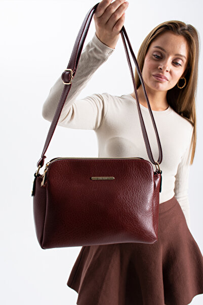 Sanmorris Kadın Suni Deri Ayarlanabilir Çapraz Askılı 3 Bölmeli Ve Gold Fermu...