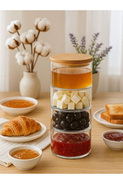 NUNU Stylish Kitchen Storage Set - 4-Piece Glass Storage Set - Glass Storage Container with Bamboo Lid