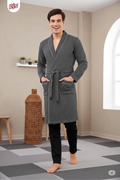 gd goldoremi 23711 Men's Cotton Long Sleeve Belted Robdöşambr Dressing Gown