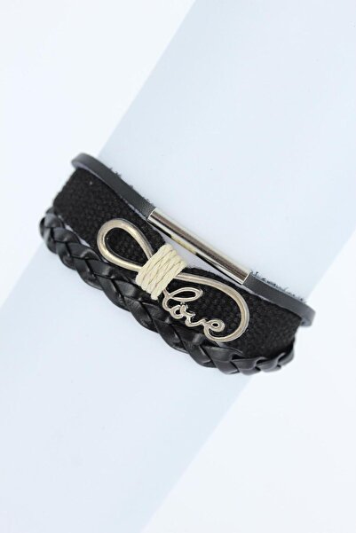 Skygo سوار جلد أسود مع إكسسوارات معدنية - TJ-EB1716