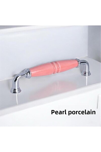 Porcellana Perla (16CM) - Mâner metalic roz-porțelan pentru dulap, sertar, mo...