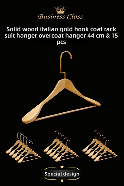 Manken İstanbul خطاف إيطالي ذهبي مقاس 44 سم من الخشب الصلب - 15 قطعة شماعات م...