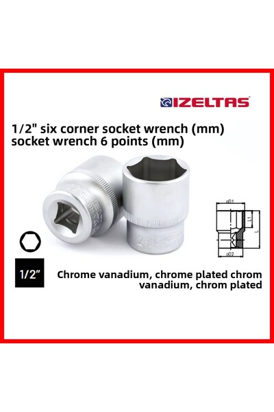 İzeltaş İzeltaş Six Corner Socket Wrench, 1/2 Inch 10 Mm, High Torque Resistance