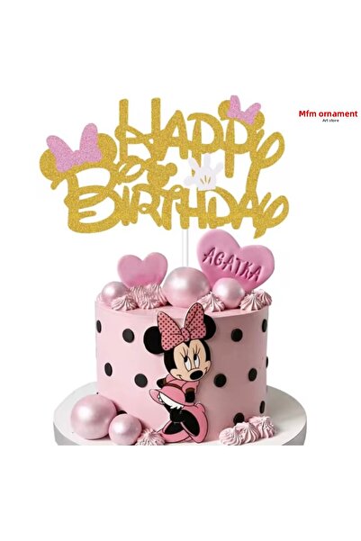 MFM كعكة مكتوب عليها عيد ميلاد سعيد من ميني ماوس