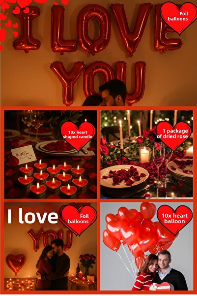 Baloncu Dede Red Heart Balloon Romantic Set Anniversary Valentine's Day Marriage Proposal Supplies and Ornaments