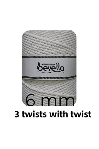 Bevella Macrame Cord حبل مكرامية 6 مم - 3 أوتار، 10 أمتار ملتوية