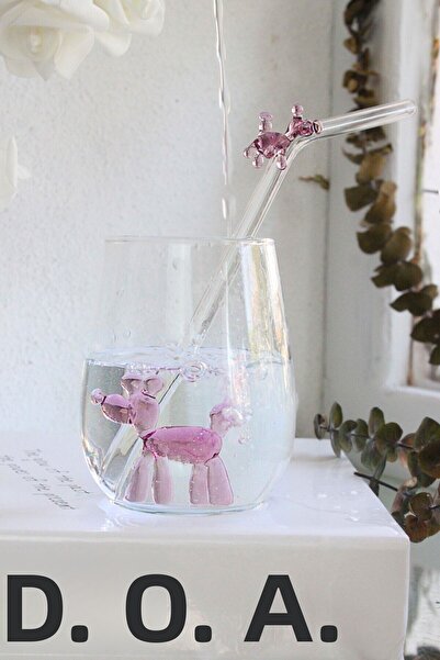 ADAMODART Purple Balloon Dog Figured Water Cup and Glass Straw Set