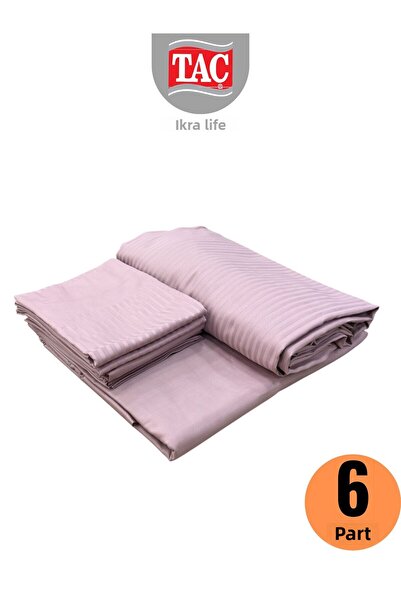 Taç Premium Basic Stripe Lilac Satin Double Duvet Cover Set