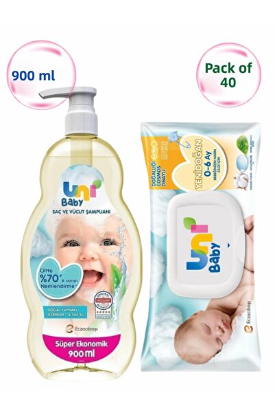 Uni Baby شامبو شعر وجسم الأطفال بأسعار معقولة للغاية سعة 900 مل - عبوة من قطع...