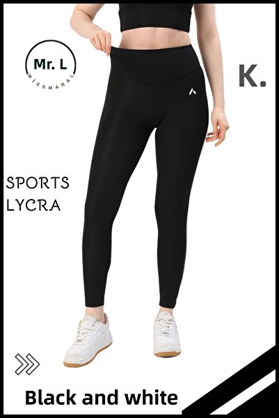 missmaral Women's High Waist Recovery Sports Tights Black / White Stripe Detailed Lycra Diver 1041