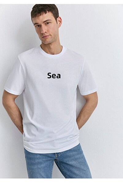 Mavi Λευκό μπλουζάκι κανονικής εφαρμογής με στάμπα