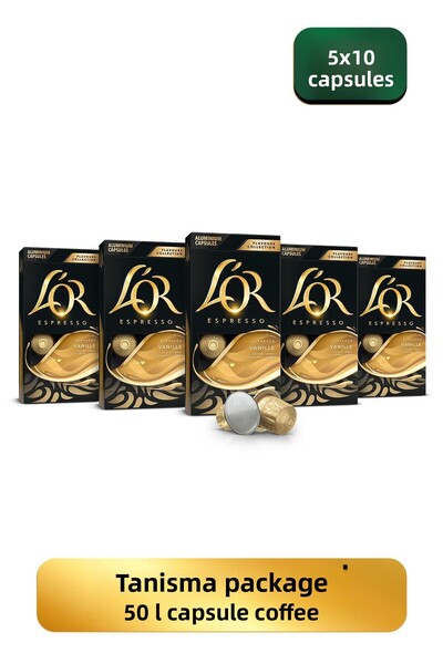 L'OR كبسولات قهوة ألومنيوم متوافقة مع نسبريسو بنكهة الفانيليا 10 × 5