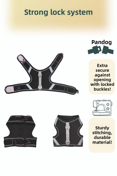 Pandogo طوق الصدر الآمن والمريح للقطط أسود - منع الهروب وقابل للتعديل مقاس L