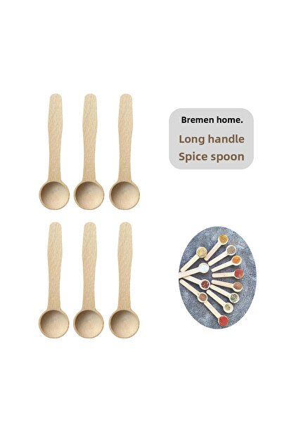 Bremen Home مجموعة من 6 ملاعق توابل خشبية ذات مقبض طويل وملعقة قياس السكر (10 سم)