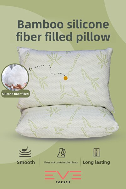 Eve Tekstil 2 τεμάχια Bamboo Series Covered Zippered Washable Αντιαλλεργικό Μαξιλάρι από Ίνες Σιλικόνης 50x70cm 800 gr