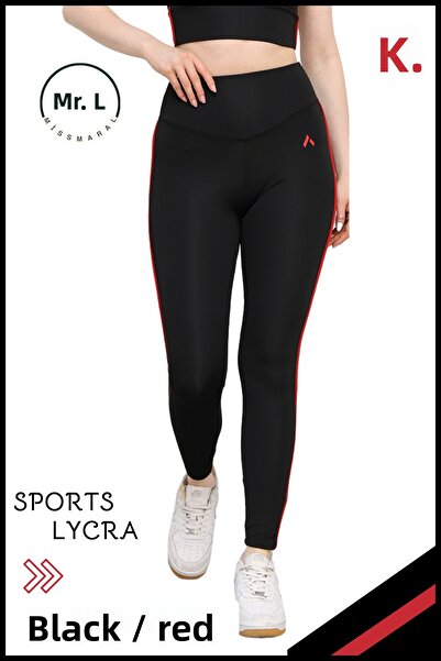 missmaral Women's High Waist Recovery Sports Tights Black / Red Stripe Detailed Lycra Diver 1041