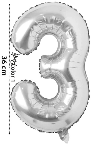 renk party Foil Balloon 3 Number Helium Balloon 36 cm Silver Color - 3 Years ...