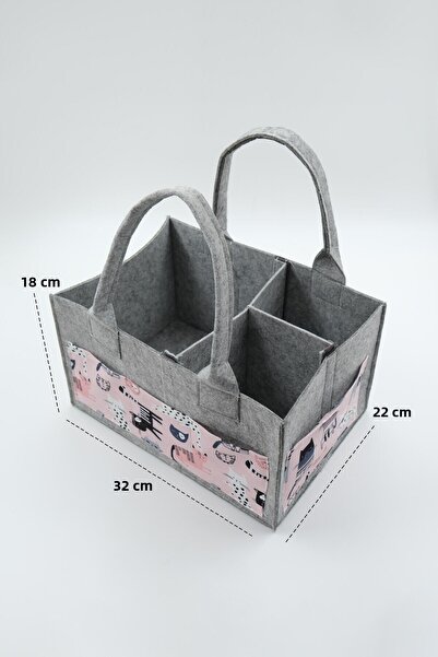 JASPER Gray-Pink Felt Mother Baby Care Bag Organizer with Animal Figures
