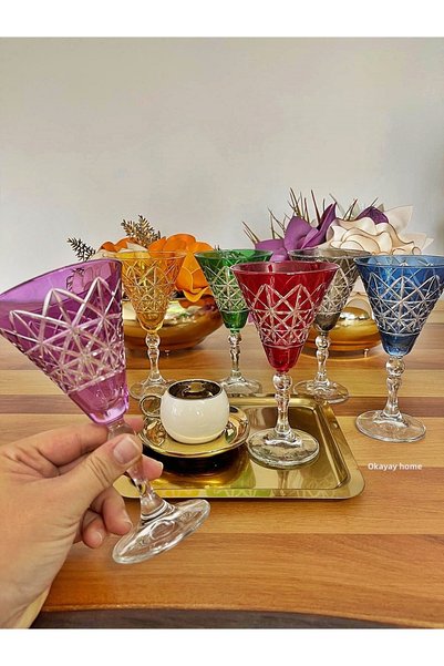 P&ORA PREMIUM KITCHEN PRODUCTS Vouge 6-Piece Cut 6 Colors Coffee Side Water Glass, Soft Drink Glass, Dowry, Gift