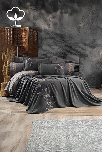 Nazik Home طقم غطاء لحاف مزدوج مطرز بالزهور من Oasis مكون من 9 قطع