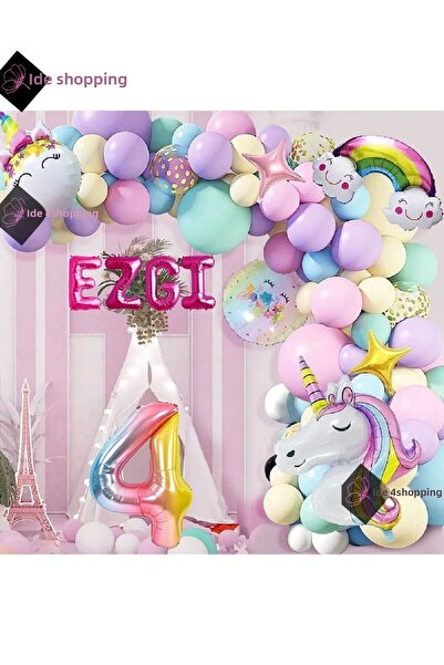 Bkmc 4 Years Old and 4 Letters Rainbow Concept Unicorn Themed Macaron Balloon...