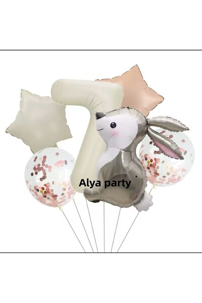 ALYA مجموعة عيد ميلاد على شكل أرنب للحفلات مع بالونات من رقائق الفويل والأرقام