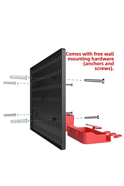 Badem10 Plastic Perforated 7-Piece Organizer Black Red Multi-Purpose Keychain Clipboard Organizer 40X28Cm