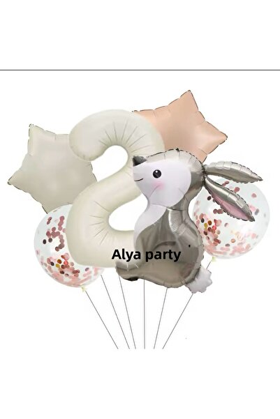 ALYA مجموعة عيد ميلاد على شكل أرنب للحفلات مع بالونات من رقائق الفويل والأرقام