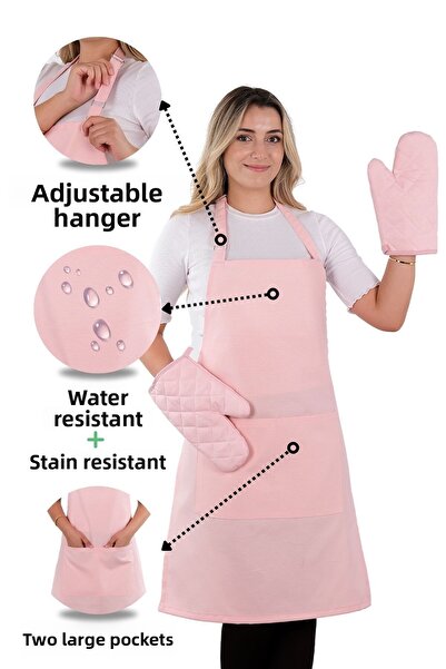 sevilya طقم مريلة مطبخ بسيط مكون من 3 قطع مع حزام قابل للتعديل وجيب (2 قفاز) الشيف النادل مقهى كوك باريستا