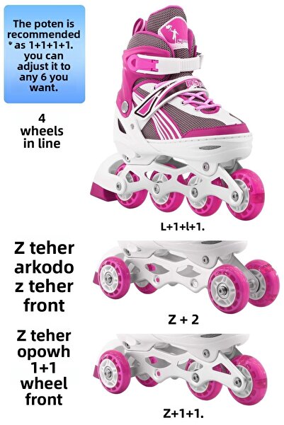 Telvesse Pink 8780 - Lighted Adjustable Wheel and Body Practice Metal Base Skate for Kids Youth