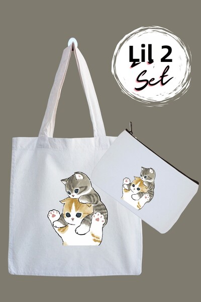 designedfy مجموعة حقيبة قماش مقاومة للماء وحامل أقلام من ساخر كاتس مكونة من ق...