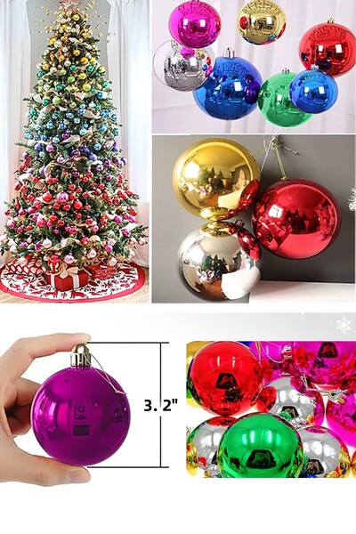 Parti dolabı Set de 6 ornamente colorate pentru brad de Crăciun, 8 cm, ornamente strălucitoare de dimensiuni mari, ornamente cu bile pentru brad de Crăciun