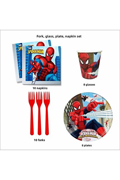 ZENVİVA طقم كوب وطبق وشوكة ومنديل سبايدرمان