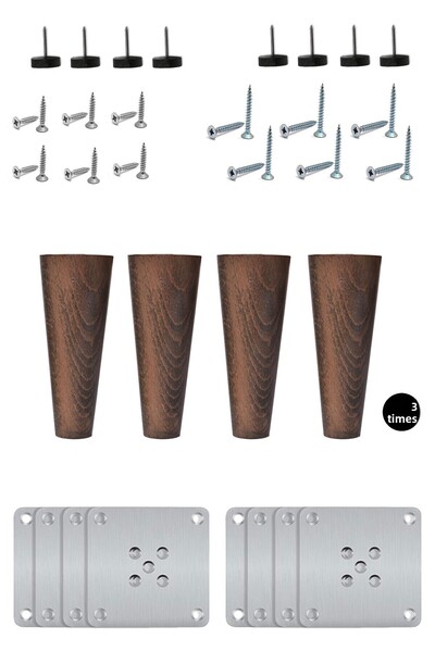 Bestekar Tree Conical Leg - 12 Cm Walnut - 12 Pieces - Furniture, Base, Sofa,...