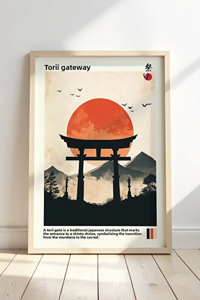 Opak Design Πίνακας τοίχου Torii Gate and Sunset με φυσικό ξύλινο πλαίσιο