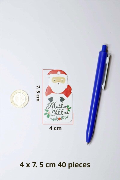 Vice Santa Claus Themed New Year Tag - Happy New Year - Christmas Gift Tag (4 X7,5 cm) 40 Pieces