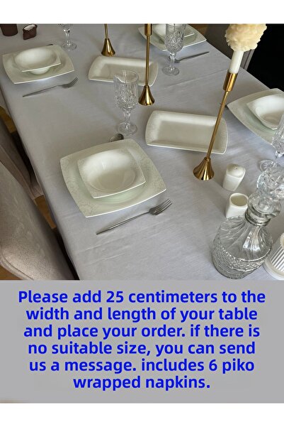 Zeren Home Piko Wrap Detailed Polyester Linen Carefree Table Cloth White + 6 Napkins