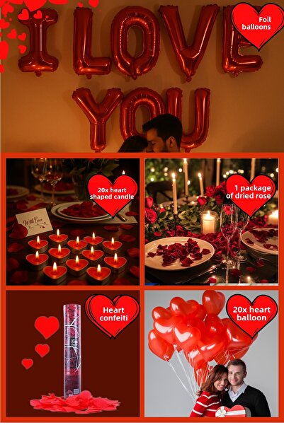 Baloncu Dede Red Heart Balloon Romantic Set Anniversary Valentine's Day Marriage Proposal Supplies and Ornaments