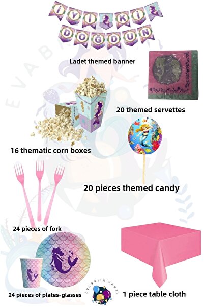 Evabrite Σετ με θέμα Γοργόνα για 24 άτομα Lüxka - Προμήθειες για πάρτι γενεθλίων