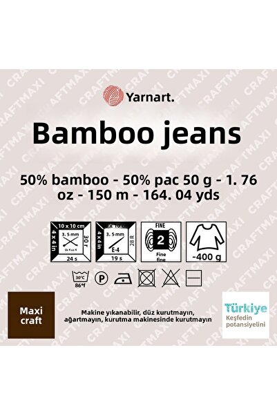 Yarnart Τζιν Μπαμπού - Χειροποίητο Νήμα Πλεξίματος Κίτρινο-104