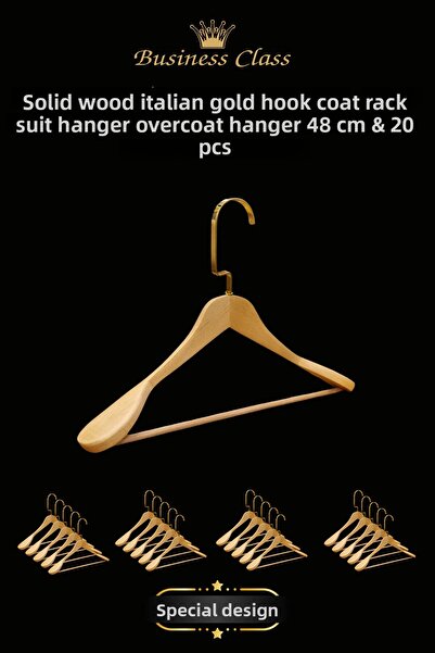 Manken İstanbul 20 bucăți 48 cm cârlig italian auriu din lemn masiv pentru haine - cuier pentru haine și jachete
